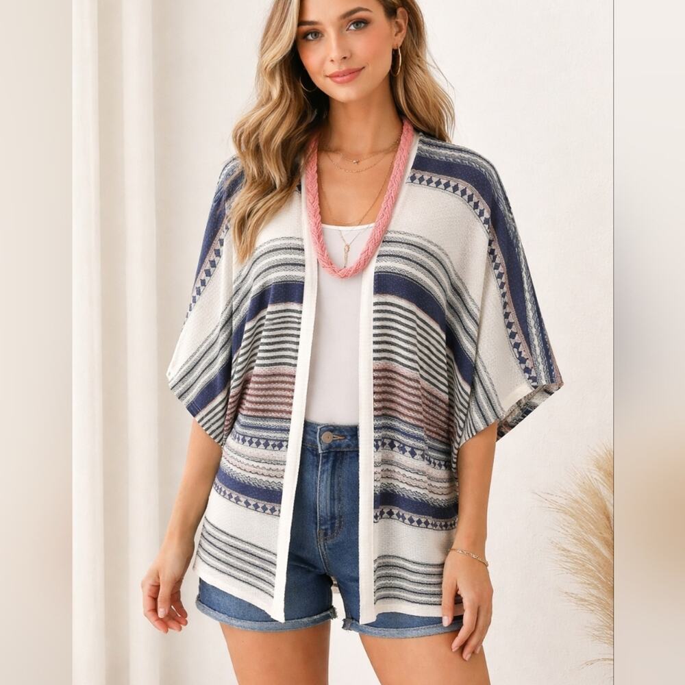 Debut Lightweight Cardigan Striped With An Aztec Print sz M/L